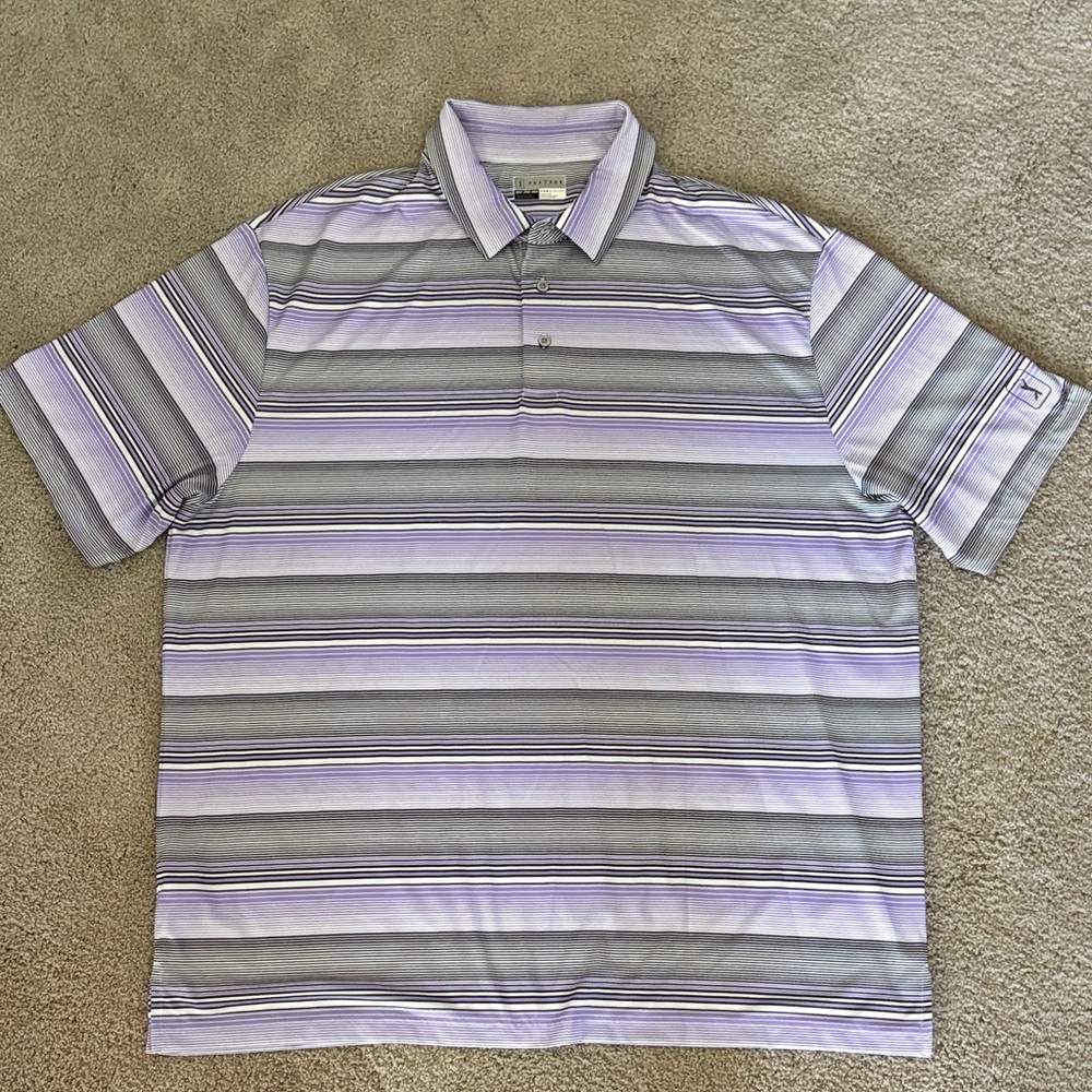 PGA Tour Men's Polo Shirt - Gray and Lavender Stripes